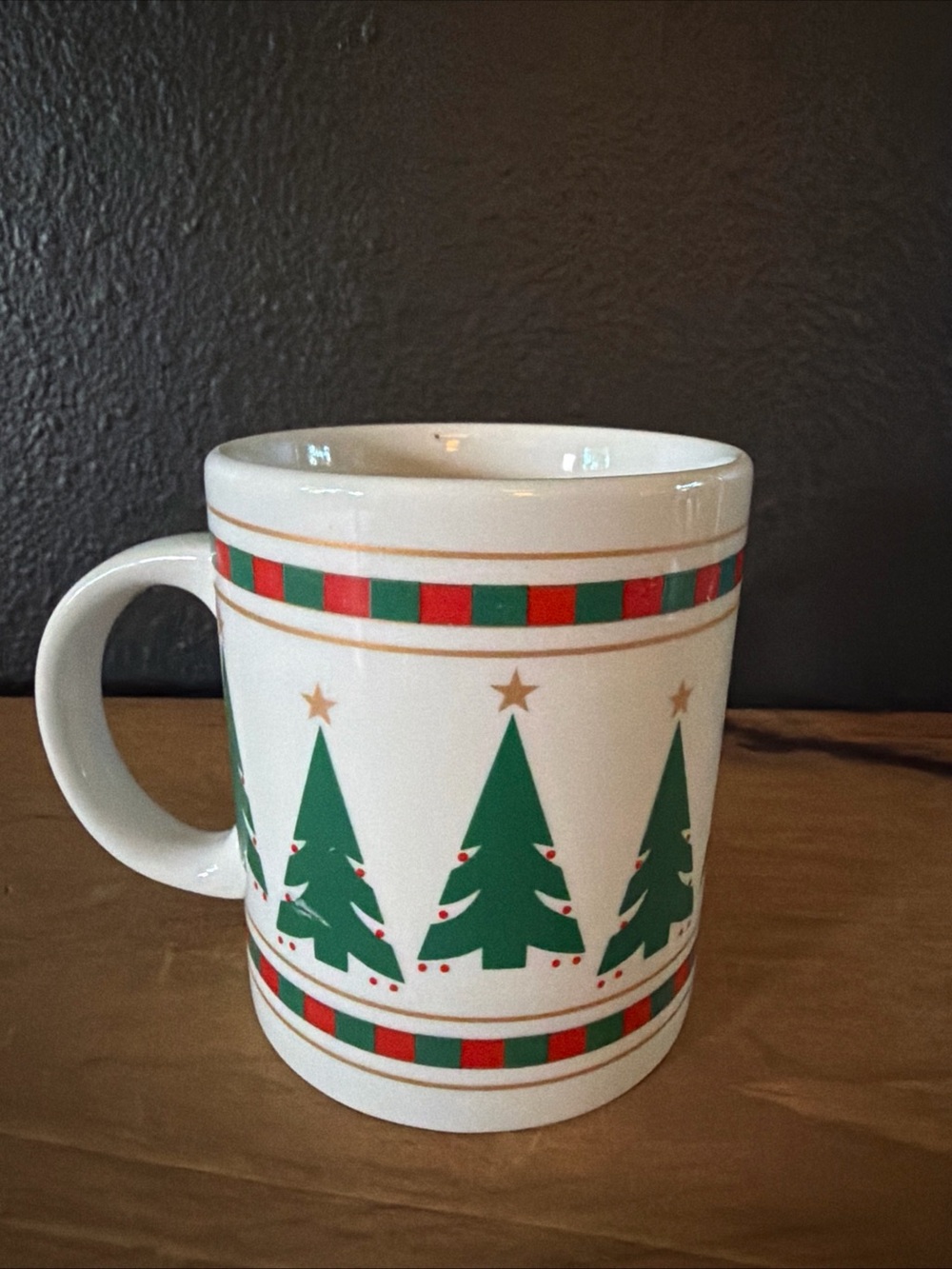 Vintage 1989 Houston Foods Christmas Tree Ceramic Holiday Coffee Mug Replacement